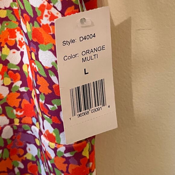 Alexia Admor NWT L floral dress summer orange maxi AOP Corpcore workwear green - Picture 5 of 8